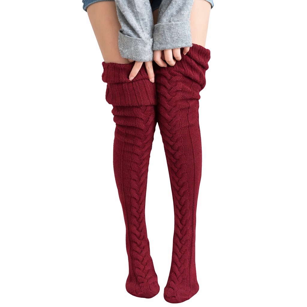Cozy Wool Thigh-High Warmers – Cute Winter Stockings for Women