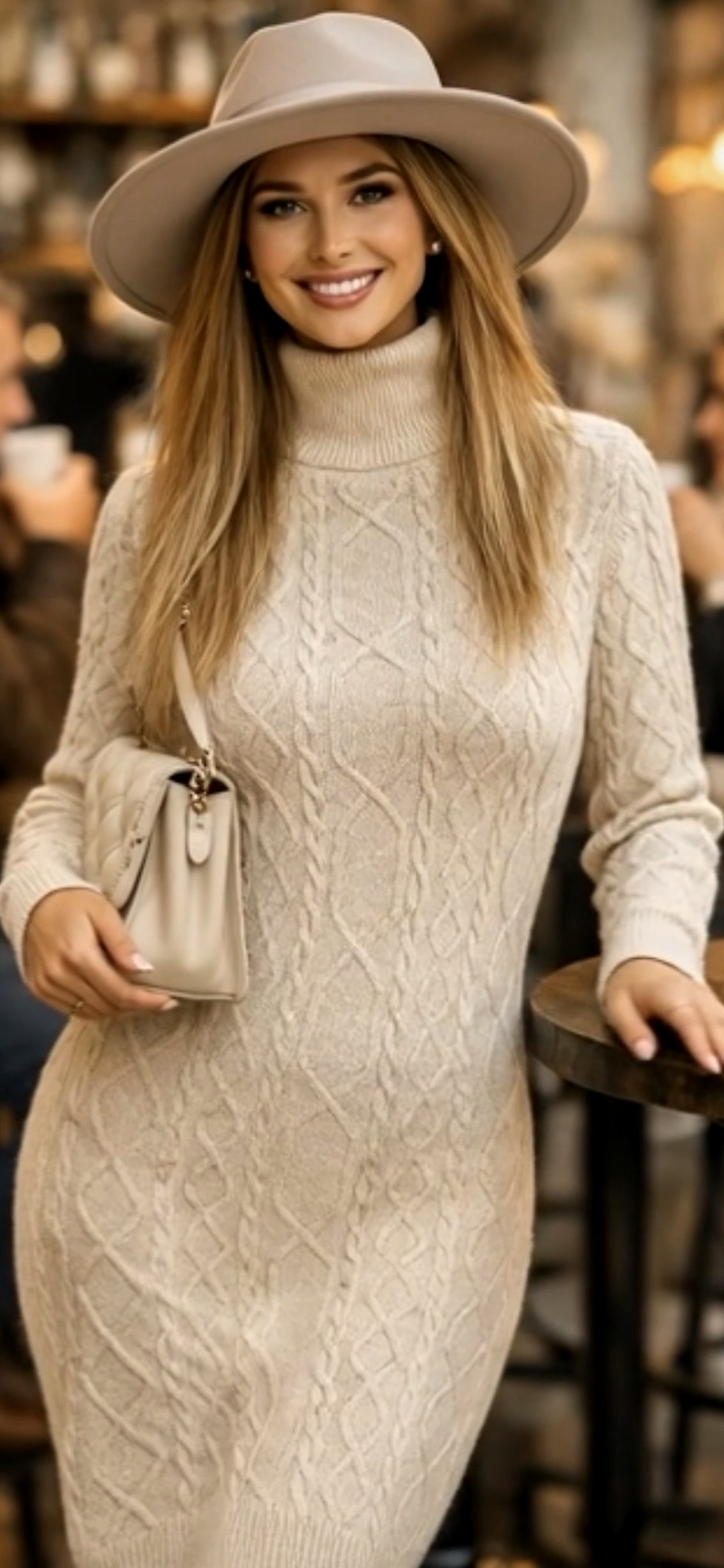 Soft Confidence – Cable Knit Midi Sweater Dress