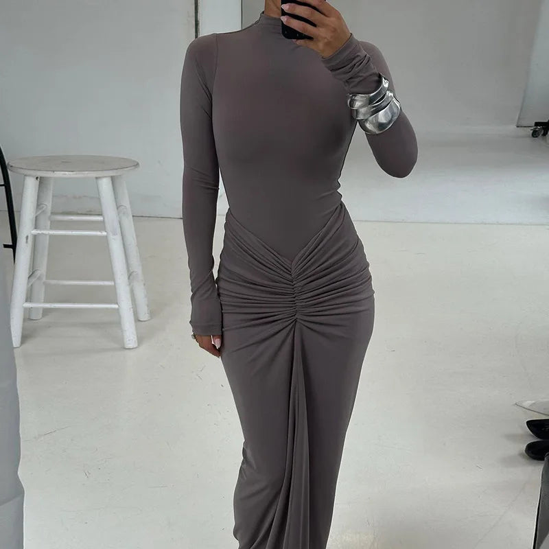 Emilia Long Sleeve Ruched Midi Dress