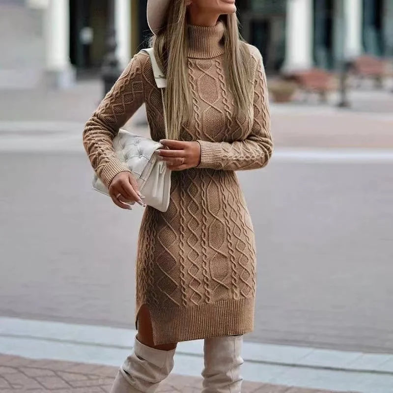 The Soft Confidence – Cable Knit Midi Sweater Dress