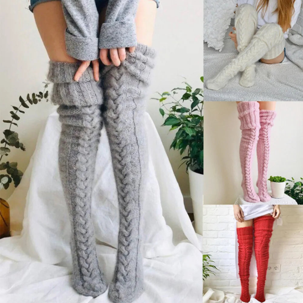 Cozy Wool Thigh-High Warmers – Cute Winter Stockings for Women