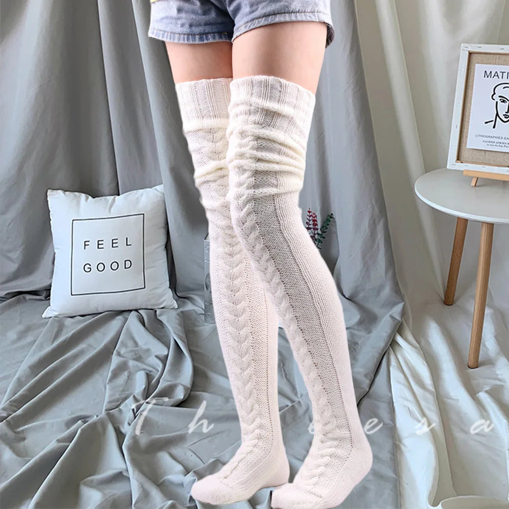 Cozy Wool Thigh-High Warmers – Cute Winter Stockings for Women