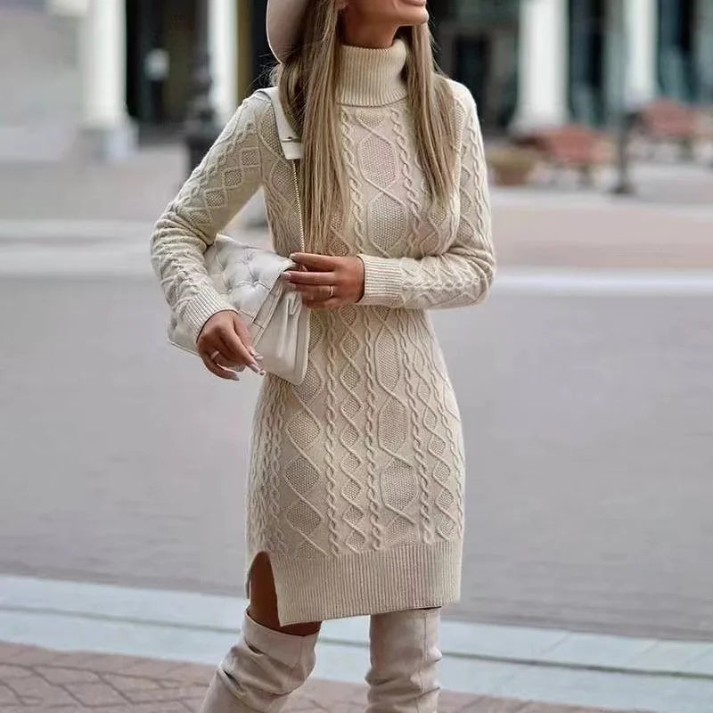 The Soft Confidence – Cable Knit Midi Sweater Dress