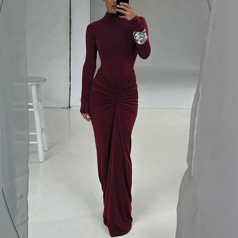 Emilia Long Sleeve Ruched Midi Dress