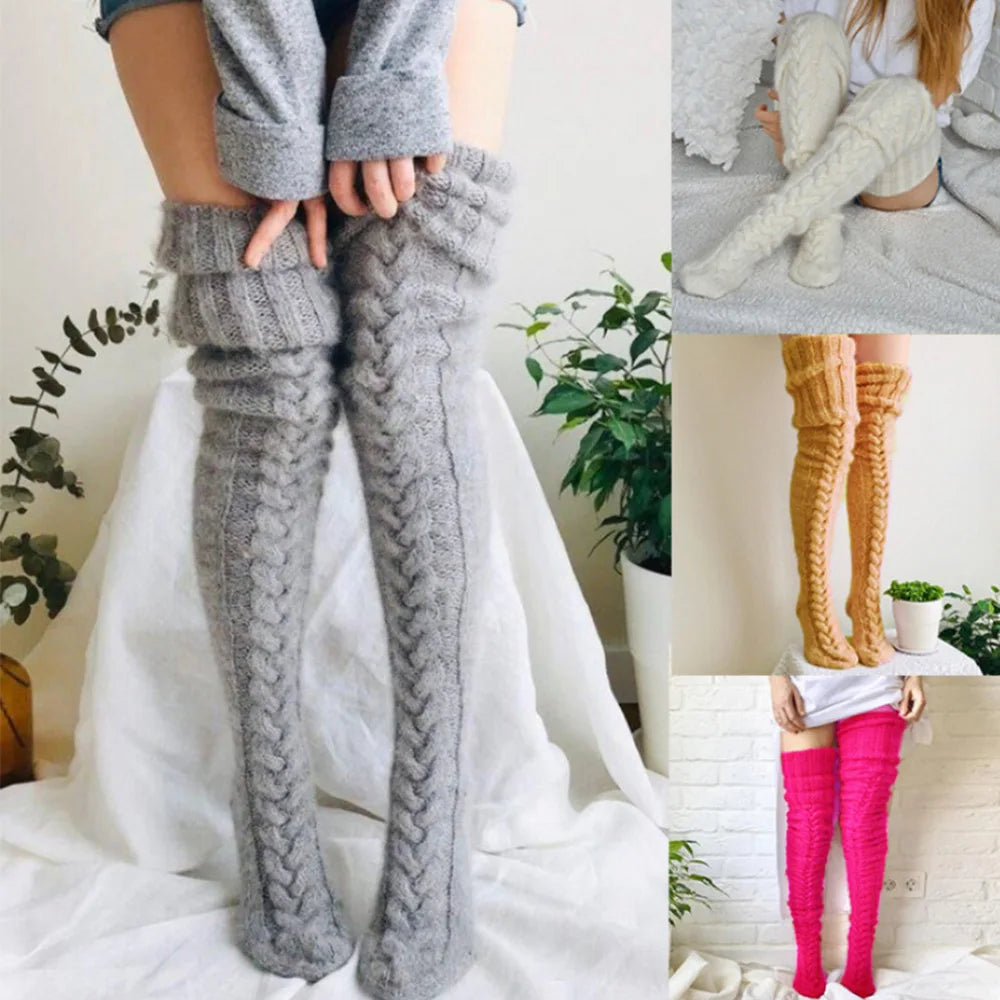 Cozy Wool Thigh-High Warmers – Cute Winter Stockings for Women